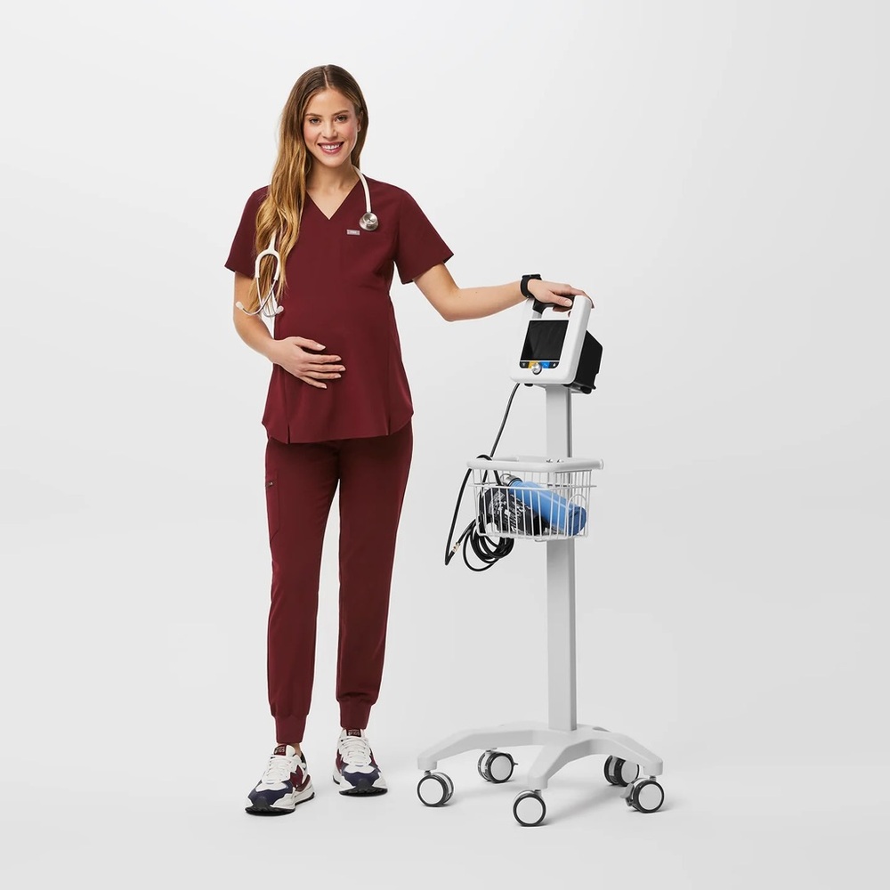 Figs Women's Maternity Scrub Set in Burgundy